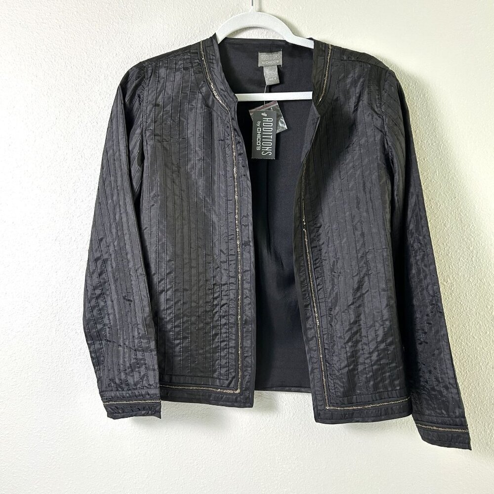 Additions by Chicos Jacket Womens Size 0‎ S Black Night Out Sequin Open NWT